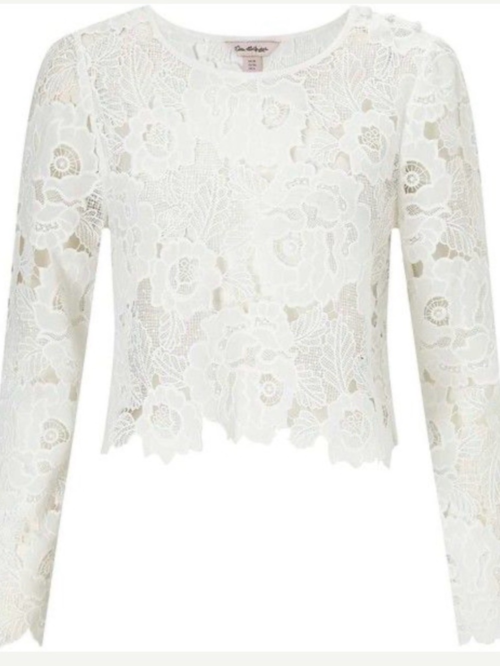 Miss Selfridges premium Lace Long-Sleeve Crop Top